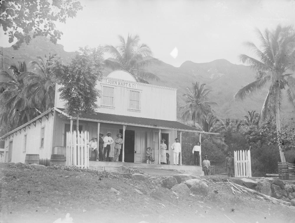 kvinna, gruppbild, man, barn, affär, hus, veranda, fotografi, photograph