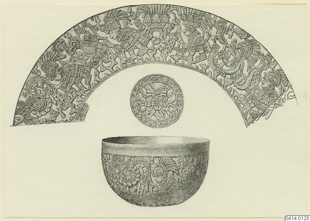 föremålsbild, teckning, skål, ornament, Teckning, drawing