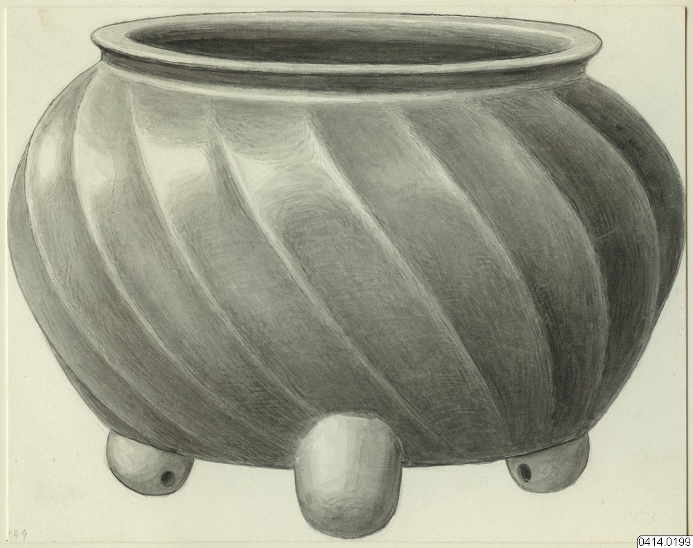 föremålsbild, tripod, teckning, kärl, kruka, Teckning, drawing