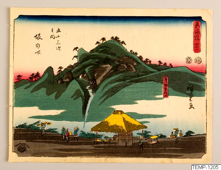 Ando (senare Utagawa Hiroshige) Hiroshige, Träsnitt, Bildkonst, 49. Sakanoshita. De femtiotre raststationerna från Tōkaidō, Print, Woodblock, Woodcut