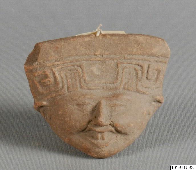 figur, Lerfigur., sculpture, figurine, Cabeza de figurilla "carita sonriente"
