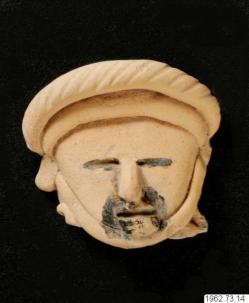 figur: människa; huvud, Lergodsfigur, sculpture, figure, Cabeza de figurilla