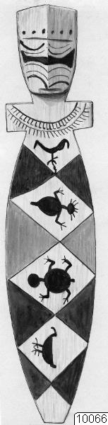 teckning, föremålsbild, träfigur, ansiktsmålning, halsband, föremål, Teckning, drawing