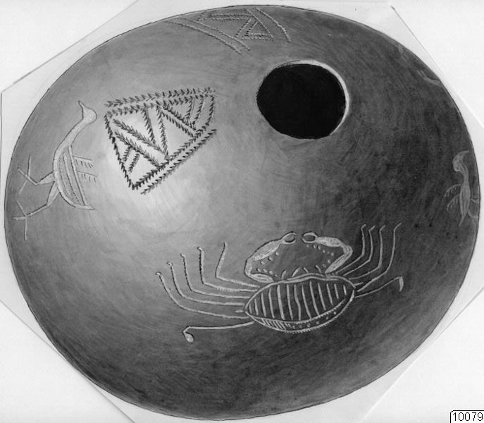 ornament, behållare, kalebass, dekorationsmotiv, föremålsbild, djurmotiv, teckning, föremål, Teckning, drawing