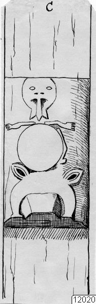 fallusmotiv, tempel, teckning, träskulptur, buffelhuvud, Teckning, drawing