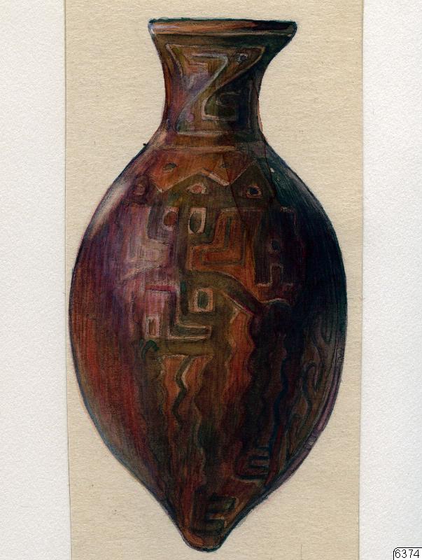 föremålsbild, teckning, urna, Teckning, drawing