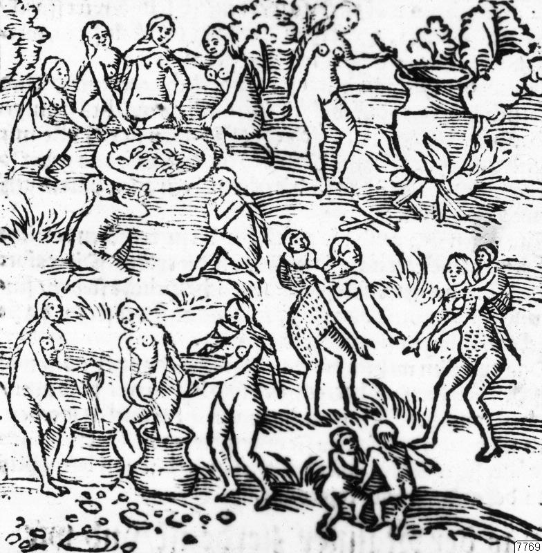 teckning, maniok, indiankvinna, öl, beredning, majs, Teckning, drawing