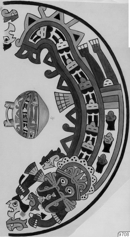 teckning, föremålsbild, lerkärl, demondekoration, Teckning, drawing