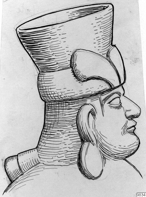 lerkärl, detalj, hästsvans, teckning, figurkärl, manshuvud, Teckning, drawing