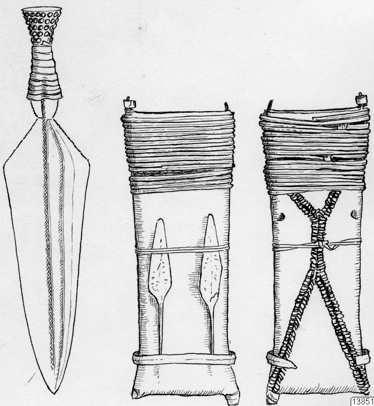 föremålsbild, teckning, slida, kniv, järnkniv, Teckning, drawing