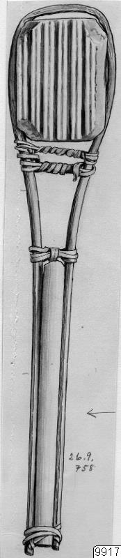 föremålsbild, stenklubbshuvud, teckning, räfflat, Teckning, drawing