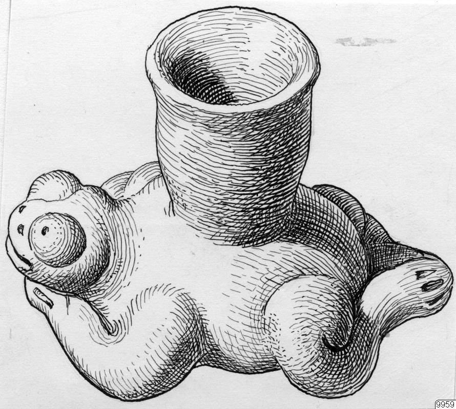 lerkärl, aztek, föremålsbild, grodform, teckning, Teckning, drawing