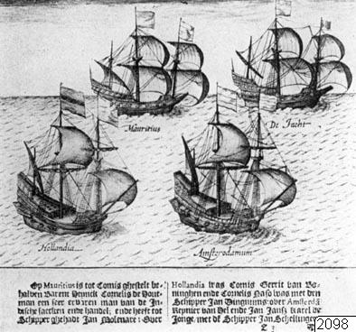 illustration, Cornelius de Houtmans flotta, teckning, fartyg, båt, skepp, Teckning, drawing
